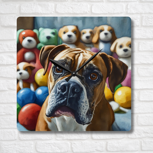 Boxer Wall Clock – Watercolor Dog Art | 10.75” Square Acrylic Wall Clock