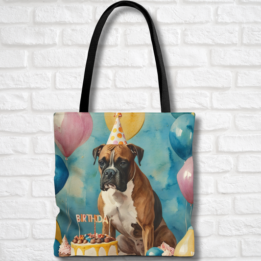 Boxer Birthday Tote Bag | Funny Dog Party Art | Large Reusable Shoulder Bag for Boxer Lovers