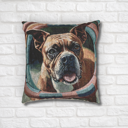 Boxer Woven Pillow | Playful Dog Lover Home Décor | Heirloom-Quality Tapestry Cushion