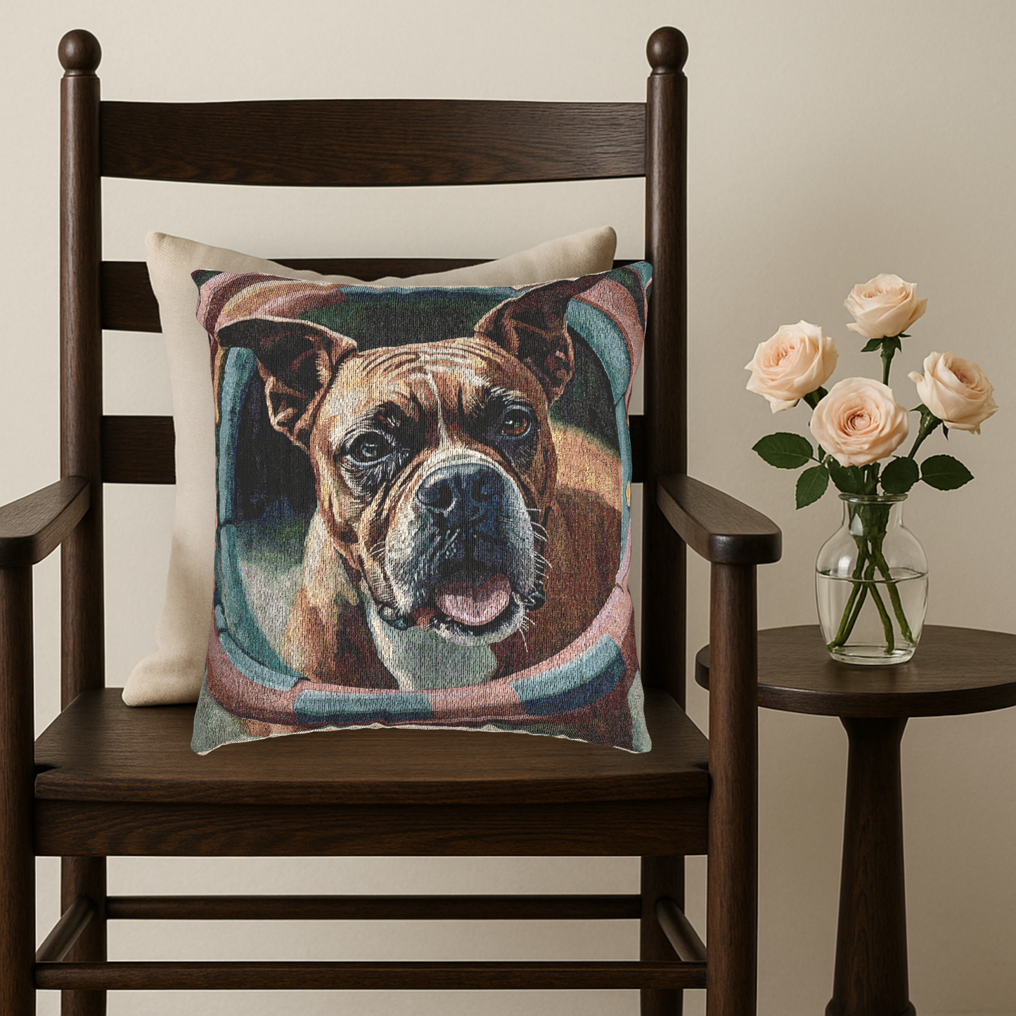 Boxer Woven Pillow | Playful Dog Lover Home Décor | Heirloom-Quality Tapestry Cushion
