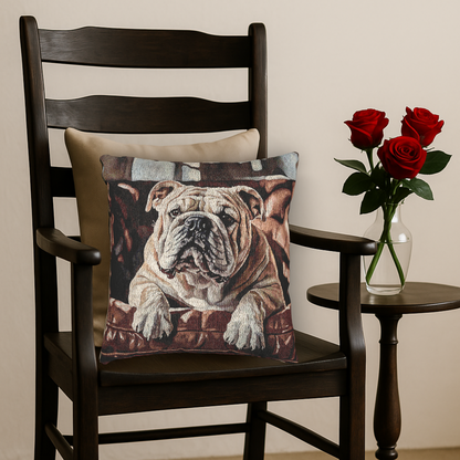 Bulldog Woven Pillow | Classic Dog Lover Home Décor | Heirloom-Quality Tapestry Cushion