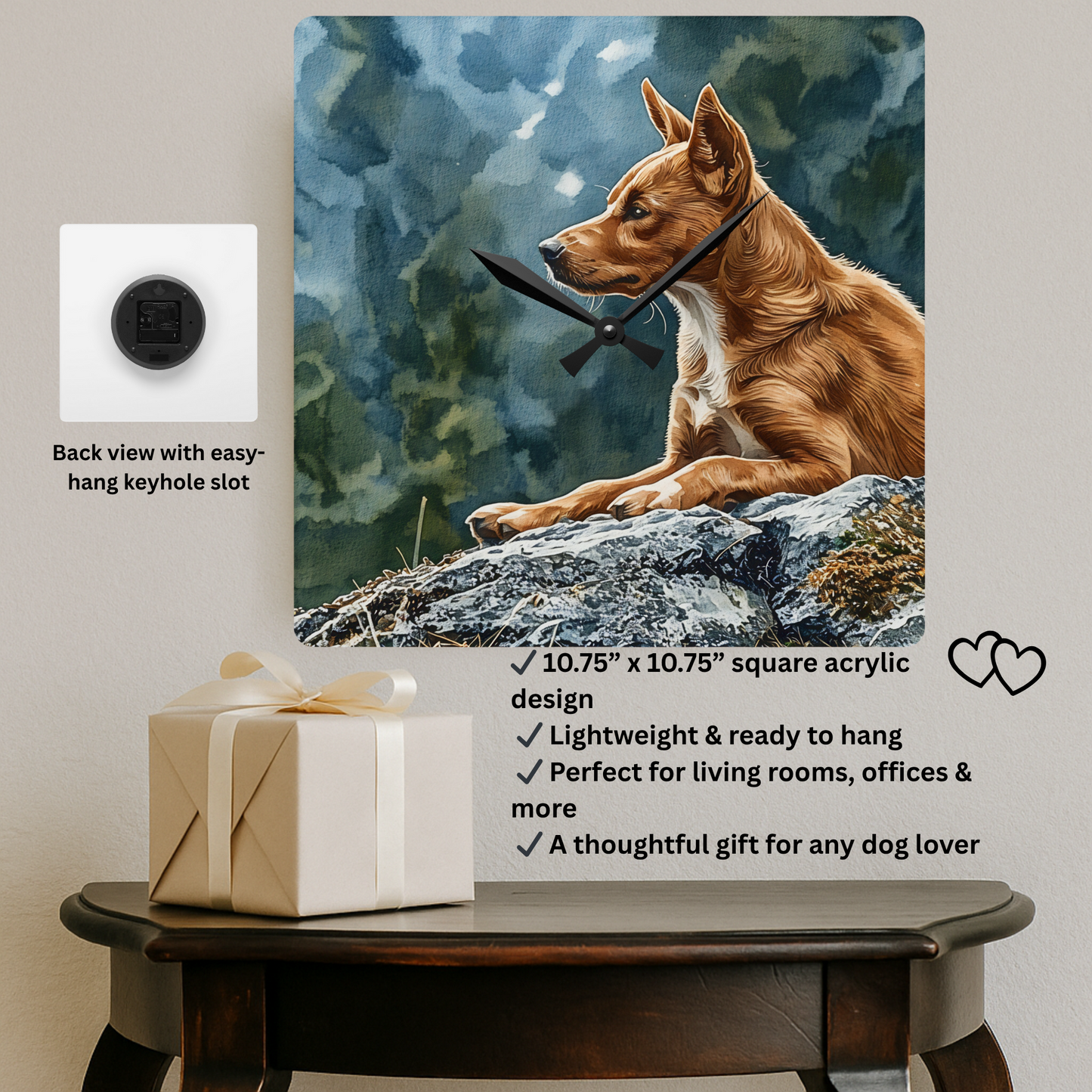 Carolina Dog Wall Clock | Dog Lover Gift | Decorative Acrylic Clock with Elegant Carolina Dog Art