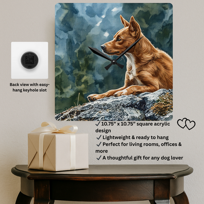 Carolina Dog Wall Clock | Dog Lover Gift | Decorative Acrylic Clock with Elegant Carolina Dog Art