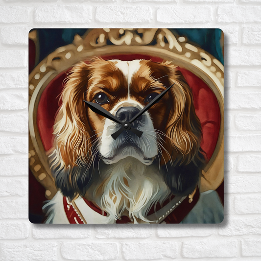 Cavalier King Charles Spaniel Wall Clock – Watercolor Dog Art | 10.75” Square Acrylic Wall Décor