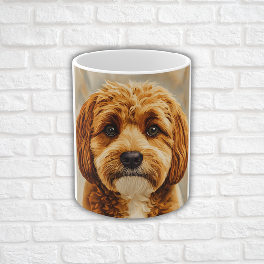 Cavapoo Coffee Mug | 11 oz Ceramic Dog Lover Gift with Cavalier King Charles Spaniel & Poodle Watercolor Art