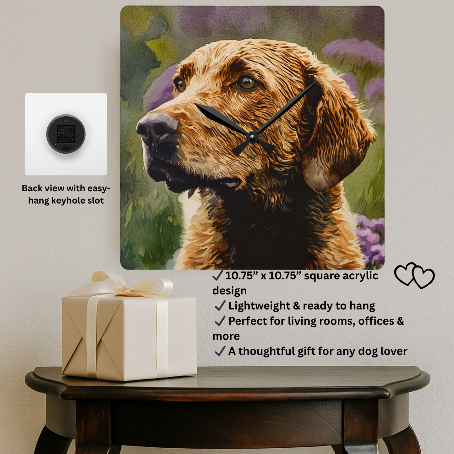 Chesapeake Bay Retriever Wall Clock | Dog Lover Gift | Decorative Acrylic Clock with Retriever Art