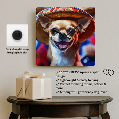 Chihuahua Wall Clock – Watercolor Dog Art | 10.75” Square Acrylic Wall Décor
