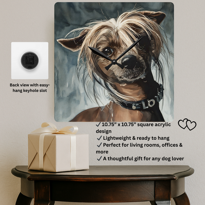 Chinese Crested Wall Clock | Dog Lover Gift | Elegant Acrylic Clock with Chinese Crested Dog Art