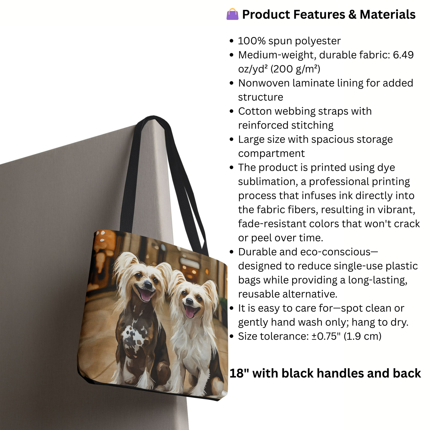 Chinese Crested Tote Bag | Dog Lover Gift | Elegant Reusable Bag with Chinese Crested Art
