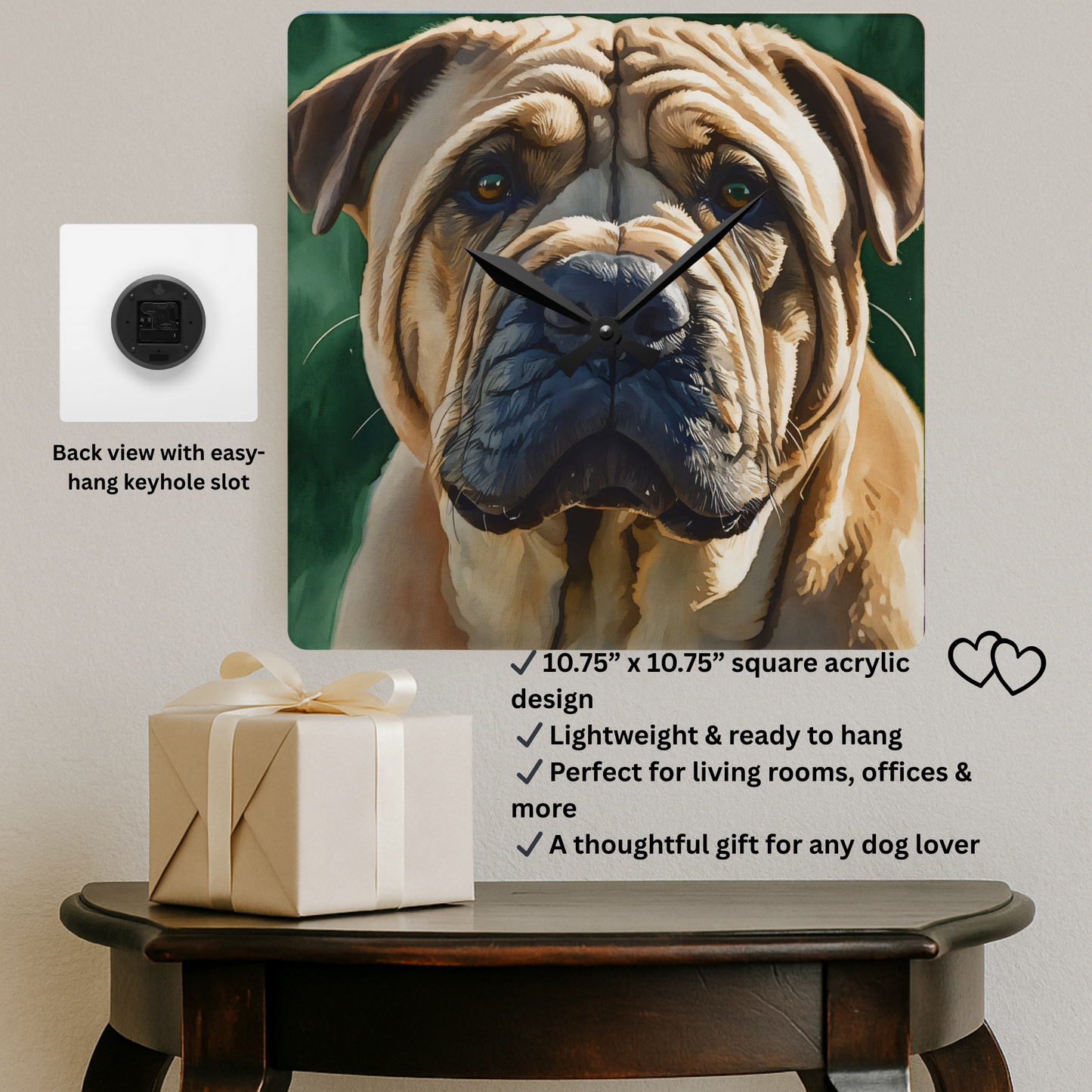Chinese Shar-Pei Wall Clock | Dog Lover Gift | Decorative Acrylic Clock with Shar-Pei Dog Art