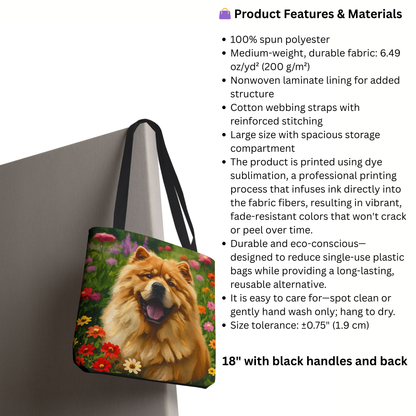 Chow Chow Tote Bag – Durable Polyester Shopping Bag with Watercolor Dog Art