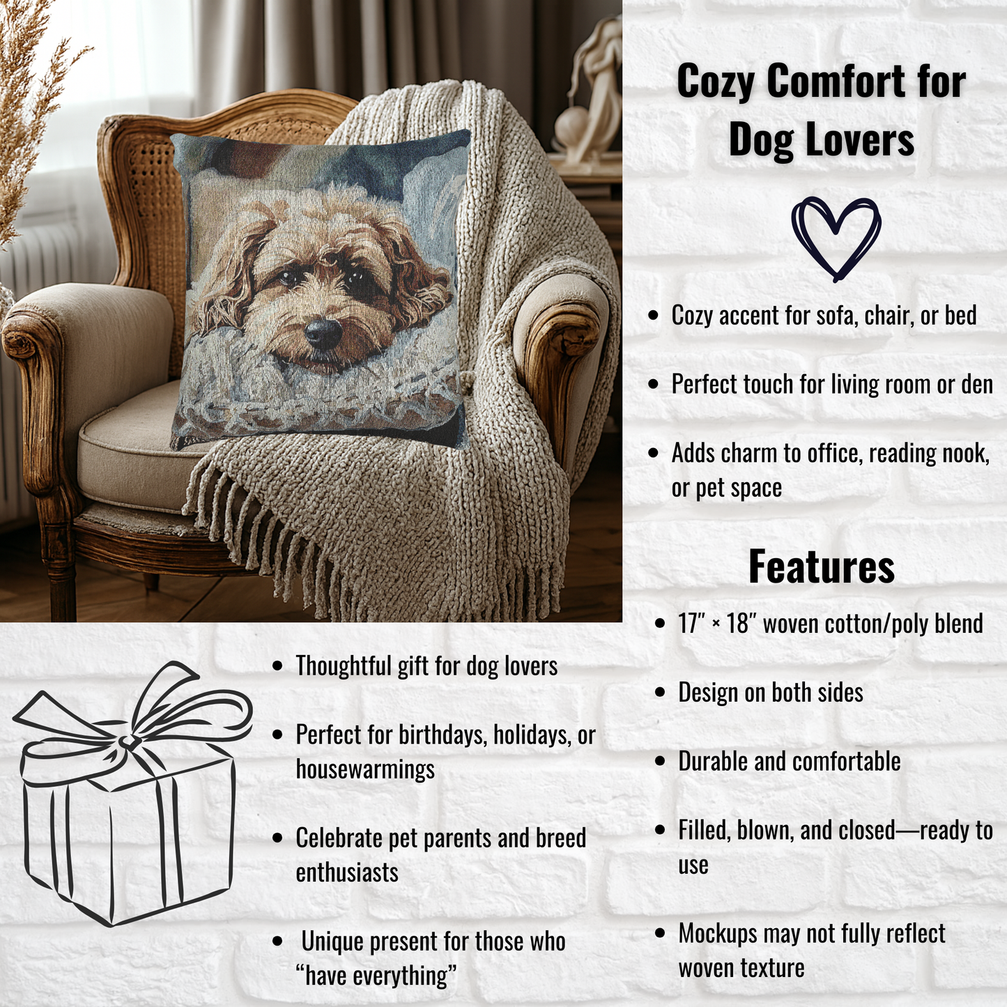 Cockapoo Woven Pillow | Elegant Tapestry Dog Lover Gift