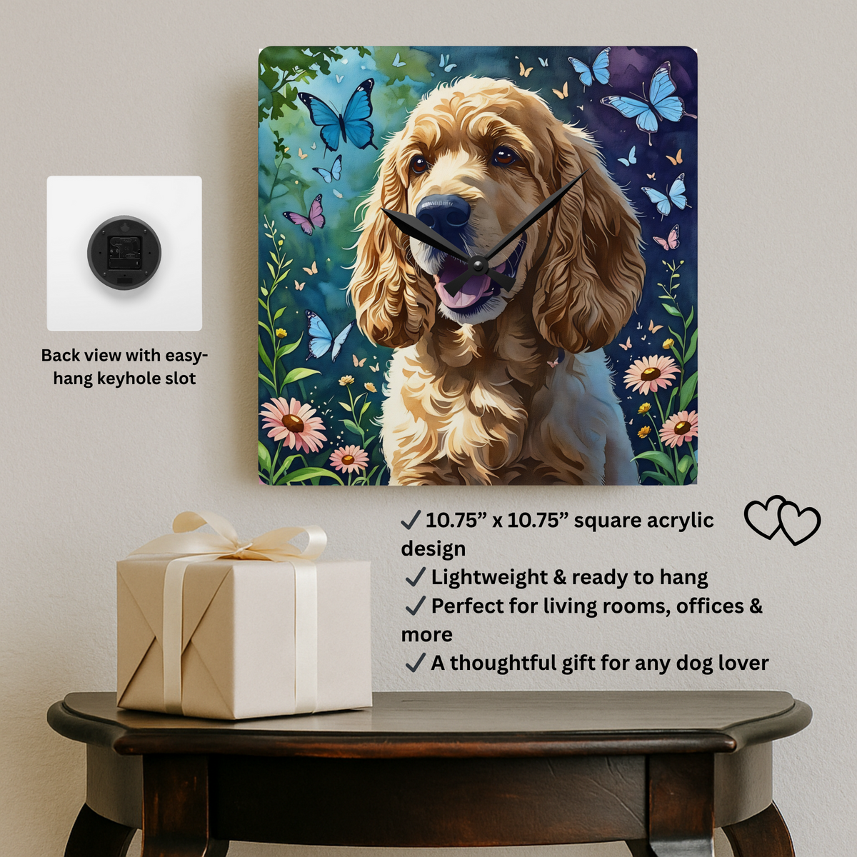 Cockapoo Wall Clock | Decorative Acrylic Dog Lover Gift | Watercolor C ...