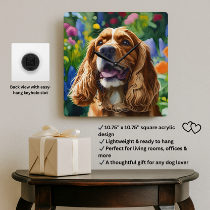 Cocker Spaniel Wall Clock – Watercolor Dog Art | 10.75” Square Acrylic Wall Clock