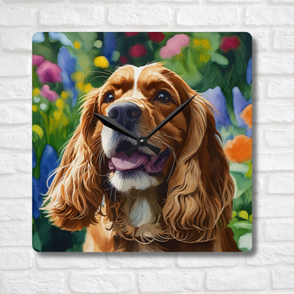 Cocker Spaniel Wall Clock – Watercolor Dog Art | 10.75” Square Acrylic Wall Clock