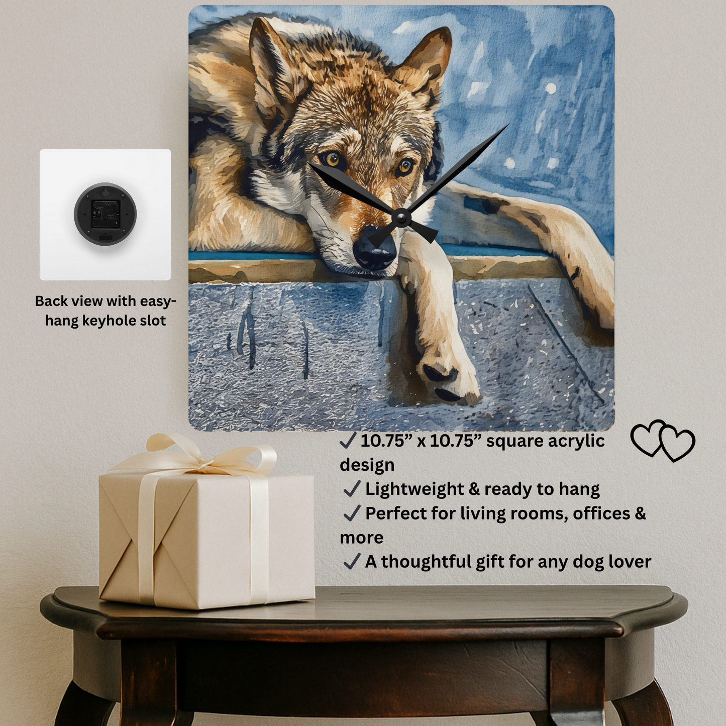 Czechoslovakian Vlcak Wall Clock – 10.75″ Acrylic Wolfdog Lover Gift