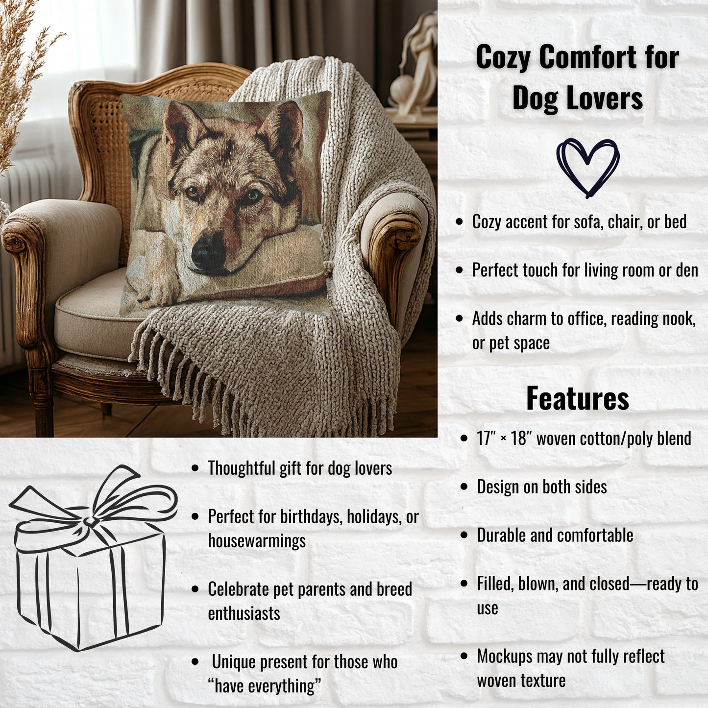 Czechoslovakian Vlcak Woven Decorative Pillow – Dog Lover Home Décor Gift