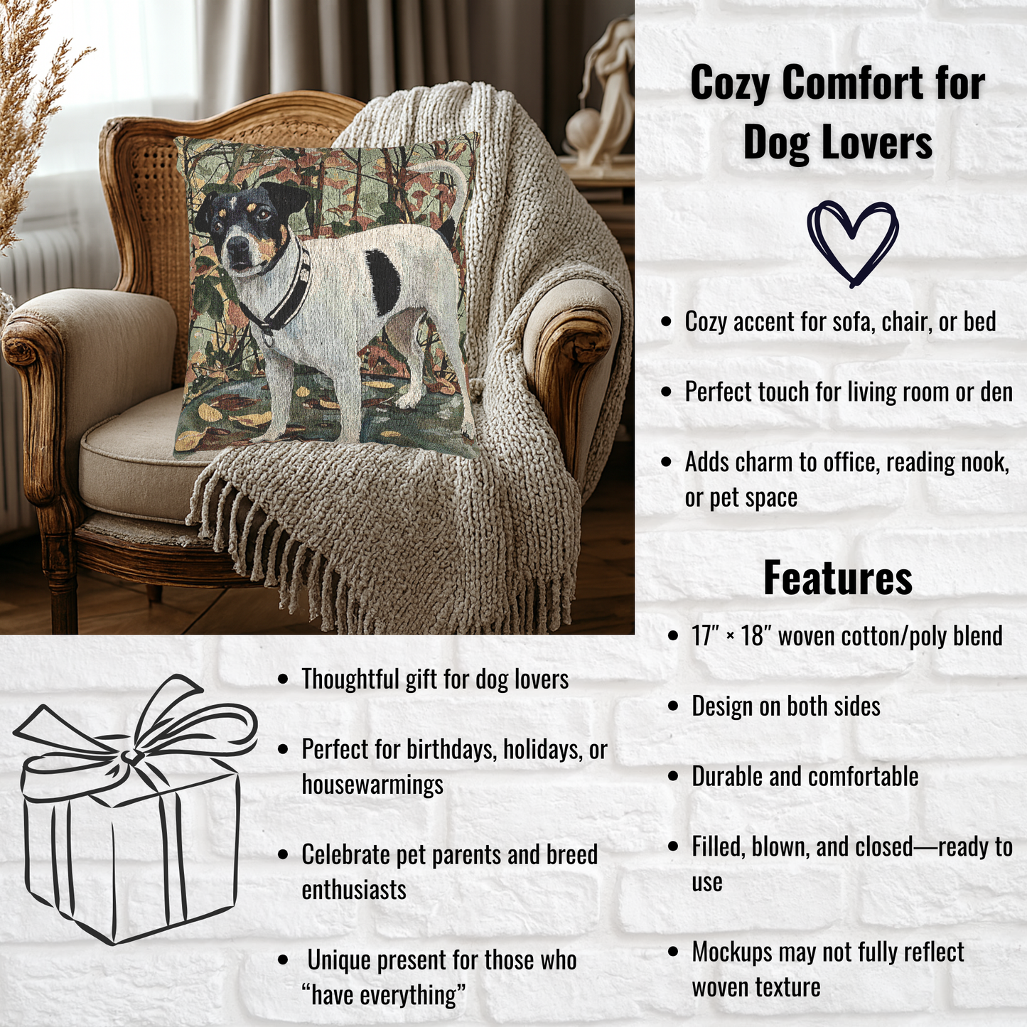 Danish Swedish Farmdog Woven Pillow | Rare Dog Breed Home Décor | Decorative Tapestry Cushion
