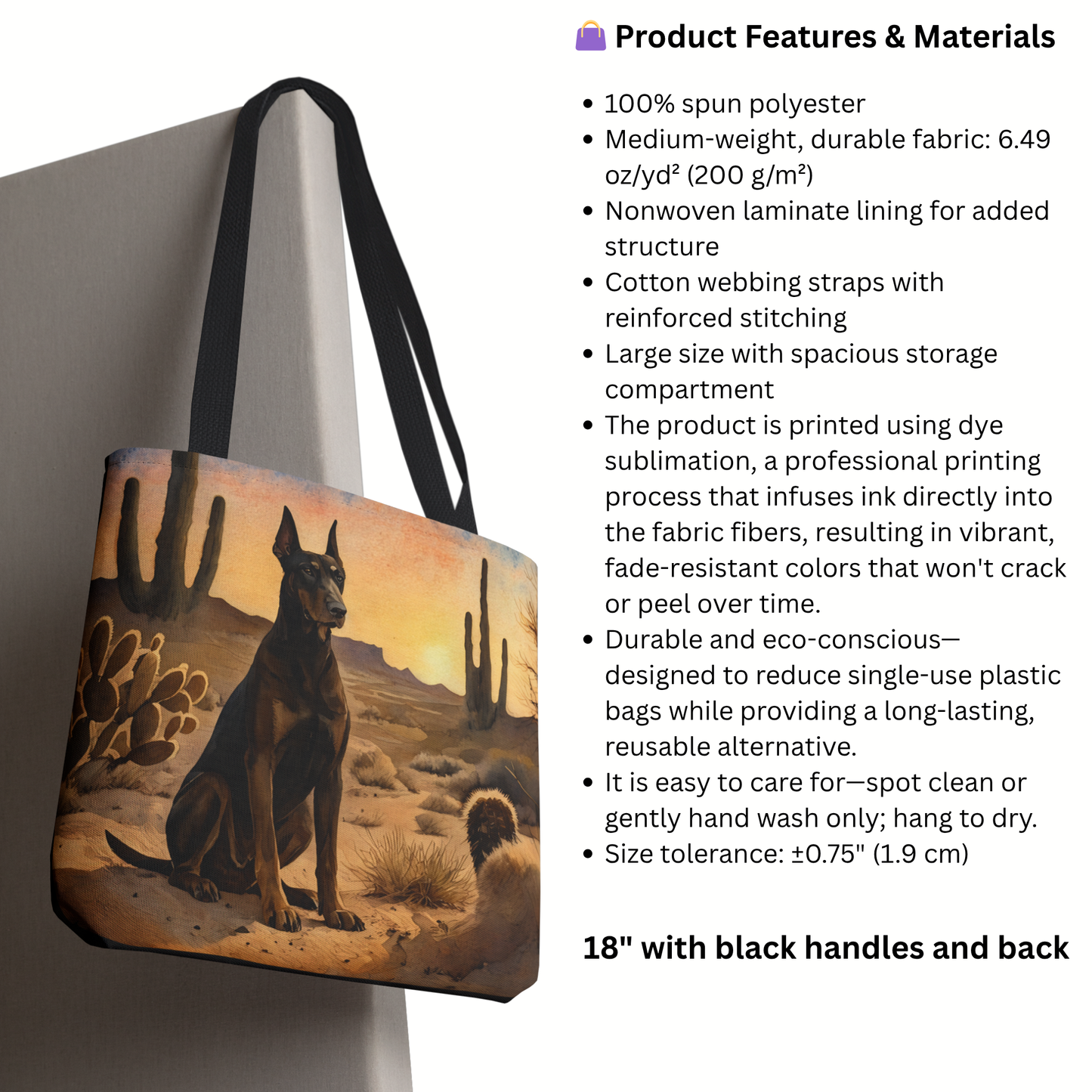 Doberman Pinscher Tote Bag | Desert Sunset Dog Art | Large Watercolor Shoulder Bag for Doberman Lovers