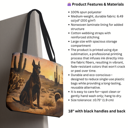 Doberman Pinscher Tote Bag | Desert Sunset Dog Art | Large Watercolor Shoulder Bag for Doberman Lovers