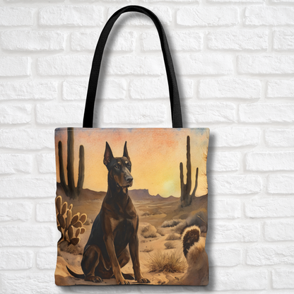 Doberman Pinscher Tote Bag | Desert Sunset Dog Art | Large Watercolor Shoulder Bag for Doberman Lovers