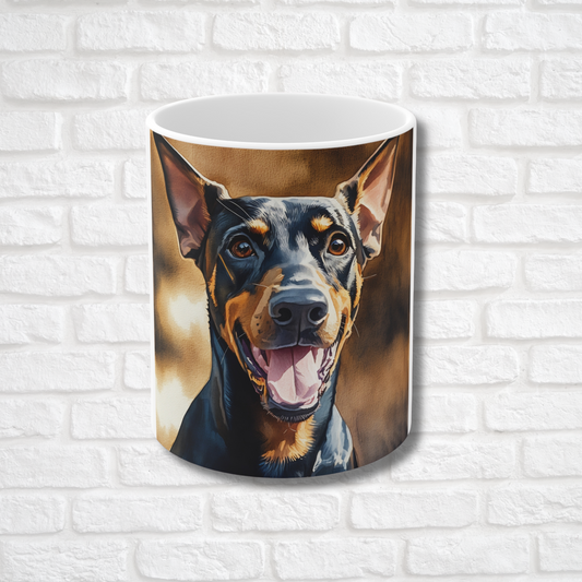 Doberman Pinscher Coffee Mug – Watercolor Dog Headshot | Gift for Dog Lovers