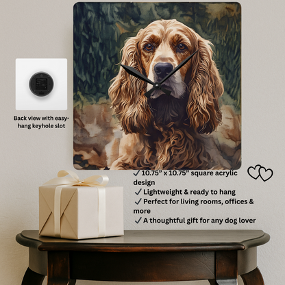 English Cocker Spaniel Wall Clock – Elegant Acrylic Clock with Watercolor Spaniel Art