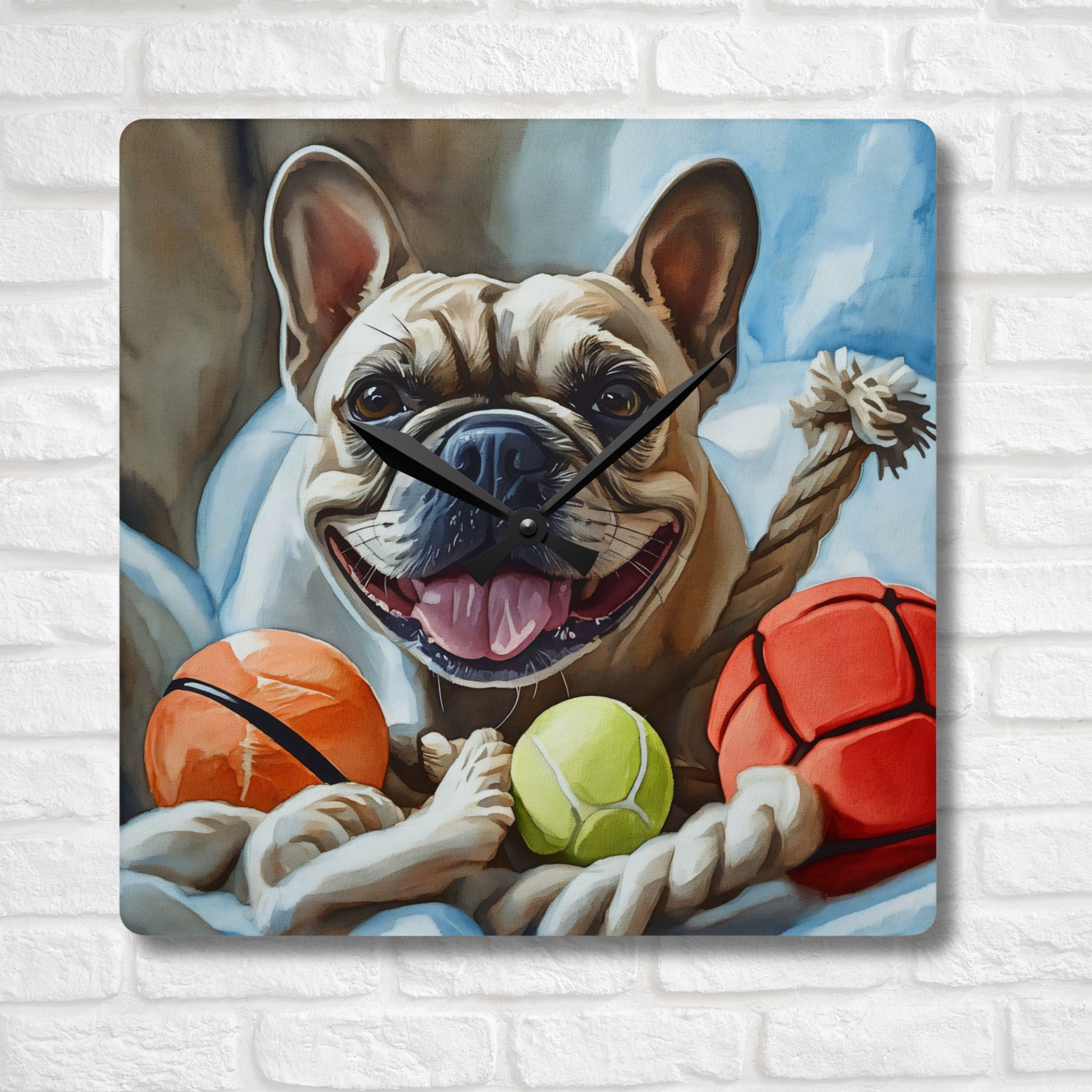 French Bulldog Wall Clock – Watercolor Dog Art | 10.75” Square Acrylic Wall Clock