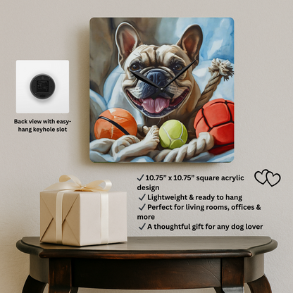 French Bulldog Wall Clock – Watercolor Dog Art | 10.75” Square Acrylic Wall Clock