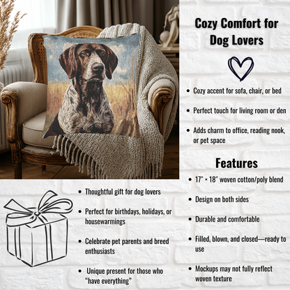 German Longhaired Pointer Woven Pillow – Watercolor Dog Art Décor
