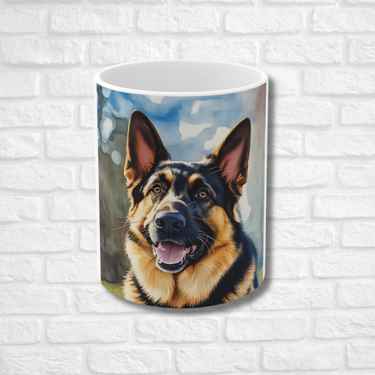 German Shepherd Coffee Mug – Watercolor Dog Headshot | Gift for Dog Lovers