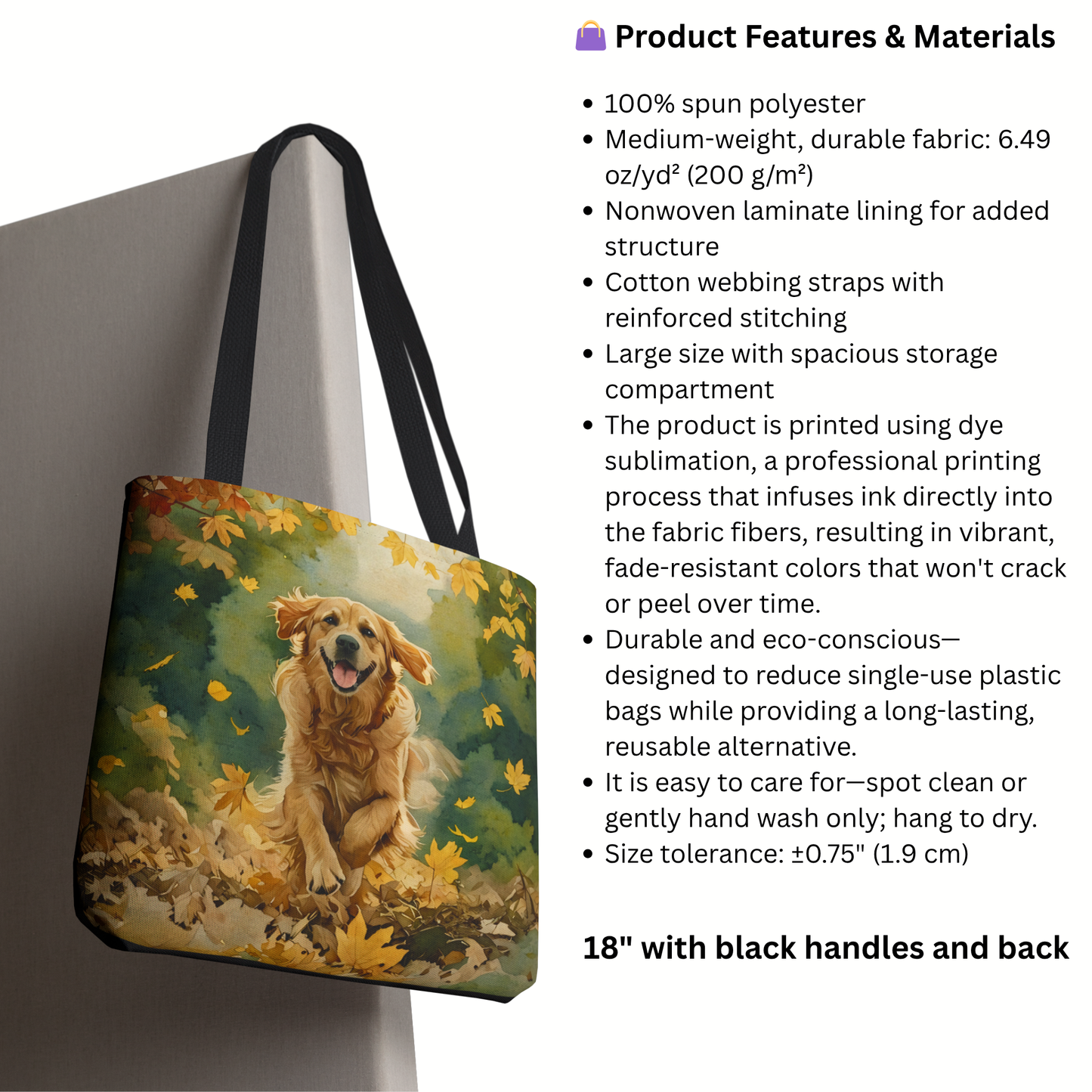 Golden Retriever Tote Bag | Autumn Leaves Dog Art | Large Reusable Shoulder Bag for Dog Lovers