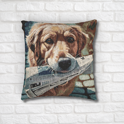 Golden Retriever Woven Pillow | Loving Dog Lover Home Décor | Heirloom-Quality Tapestry Cushion