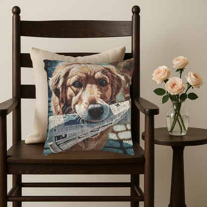 Golden Retriever Woven Pillow | Loving Dog Lover Home Décor | Heirloom-Quality Tapestry Cushion