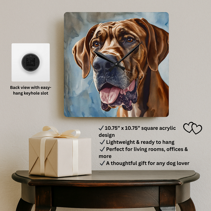 Great Dane Wall Clock – Watercolor Dog Art | 10.75” Square Acrylic Wall Décor
