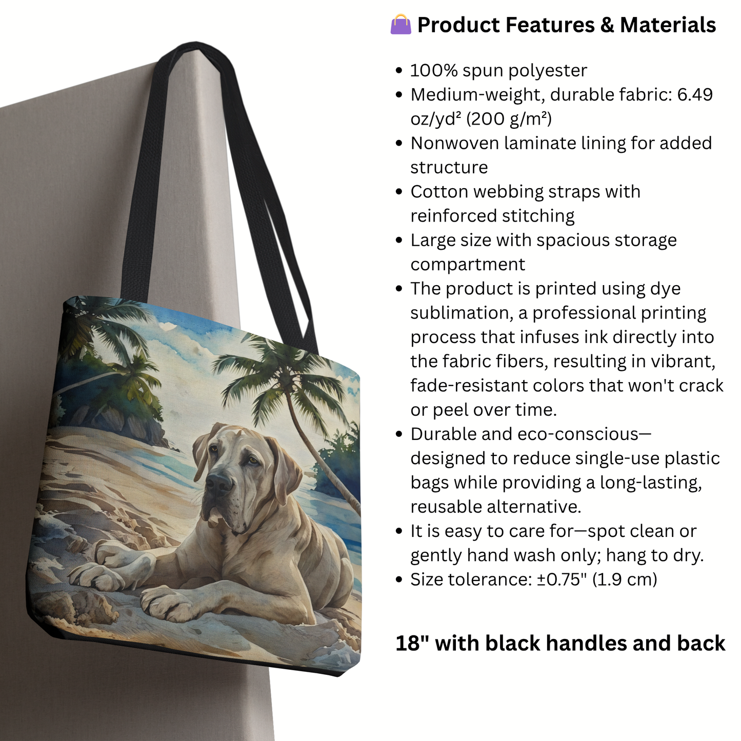 Great Dane Tote Bag | Tropical Beach Dog Art | Large Reusable Shoulder Bag for Gentle Giant Lovers