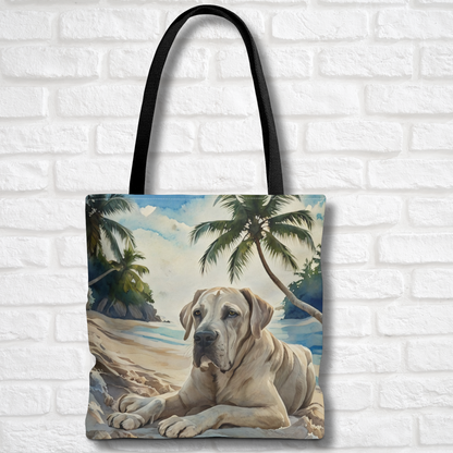 Great Dane Tote Bag | Tropical Beach Dog Art | Large Reusable Shoulder Bag for Gentle Giant Lovers