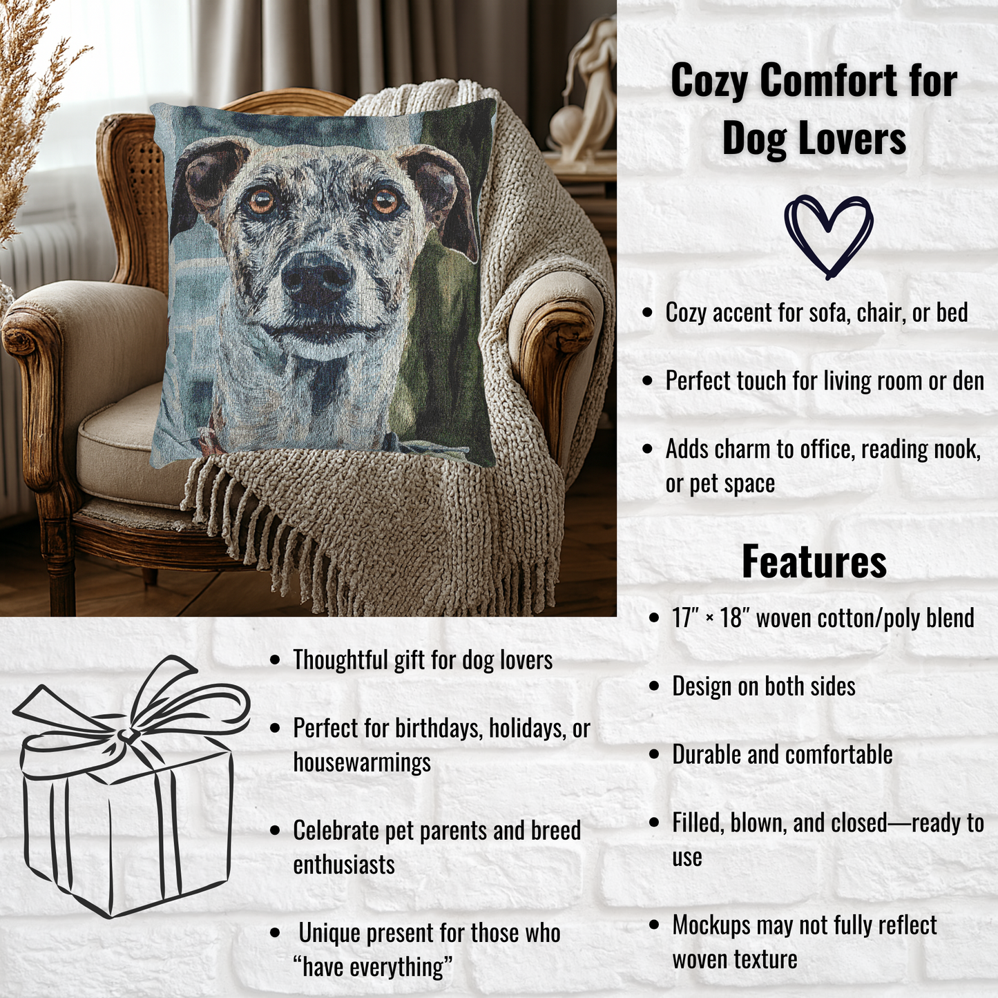 Greyhound Woven Pillow | 17″×18″ Elegant Dog Lover Home Décor