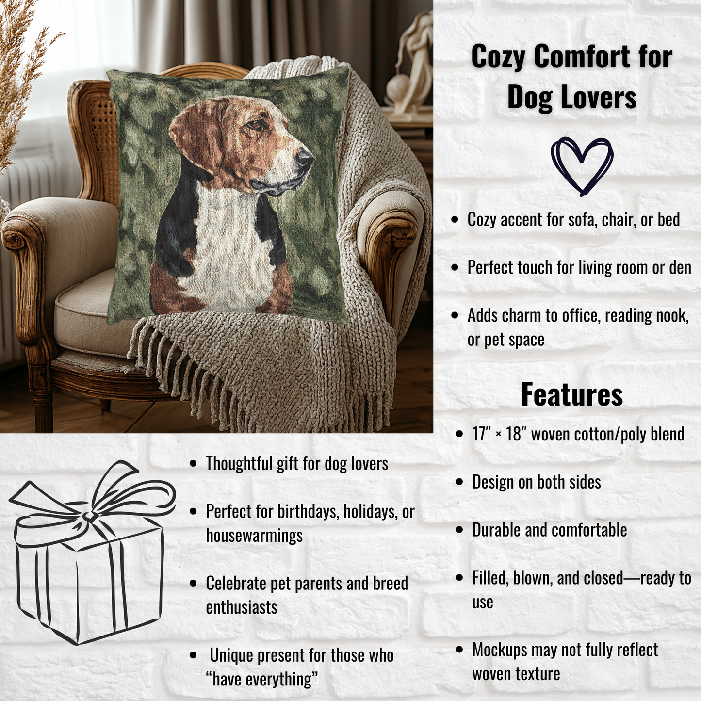 Hamiltonstovare Woven Pillow | 17″×18″ Rare Swedish Dog Lover Accent