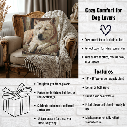 Hokkaido Dog Woven Pillow | 17″×18″ Japanese Breed Home Décor