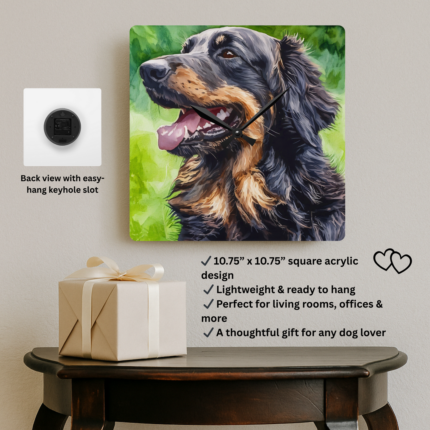 Hovawart Wall Clock | 10.75″ Acrylic Rare Guardian Dog Lover Décor