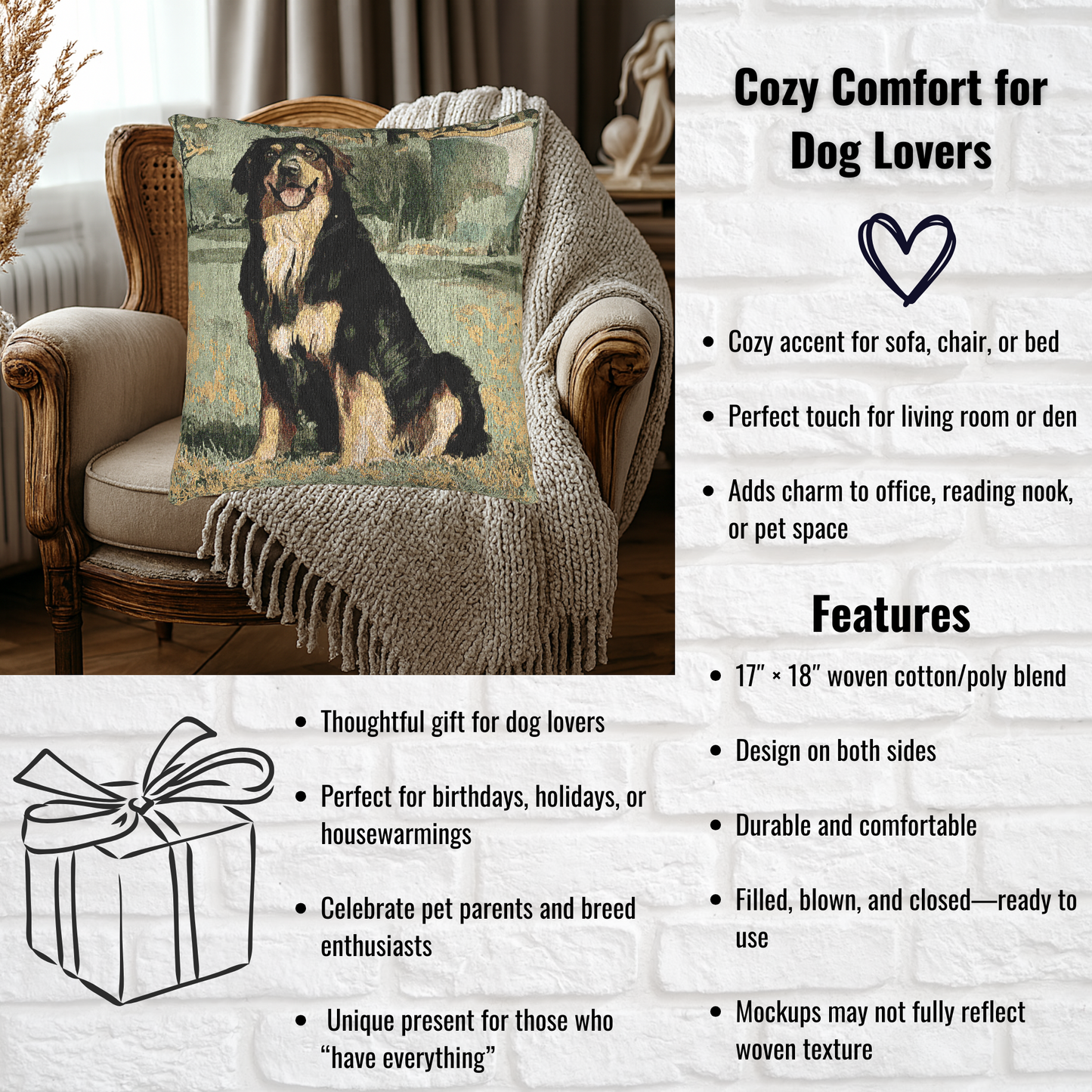 Hovawart Woven Pillow | 17″×18″ Rare Guardian Dog Home Décor