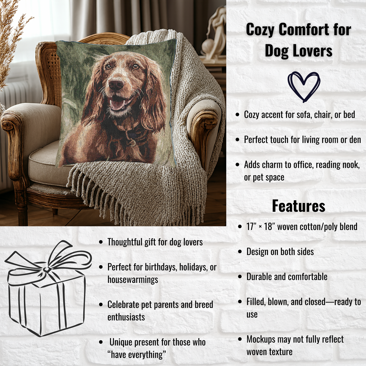 Irish Setter Woven Pillow | 17″×18″ Graceful Red Dog Lover Home Décor