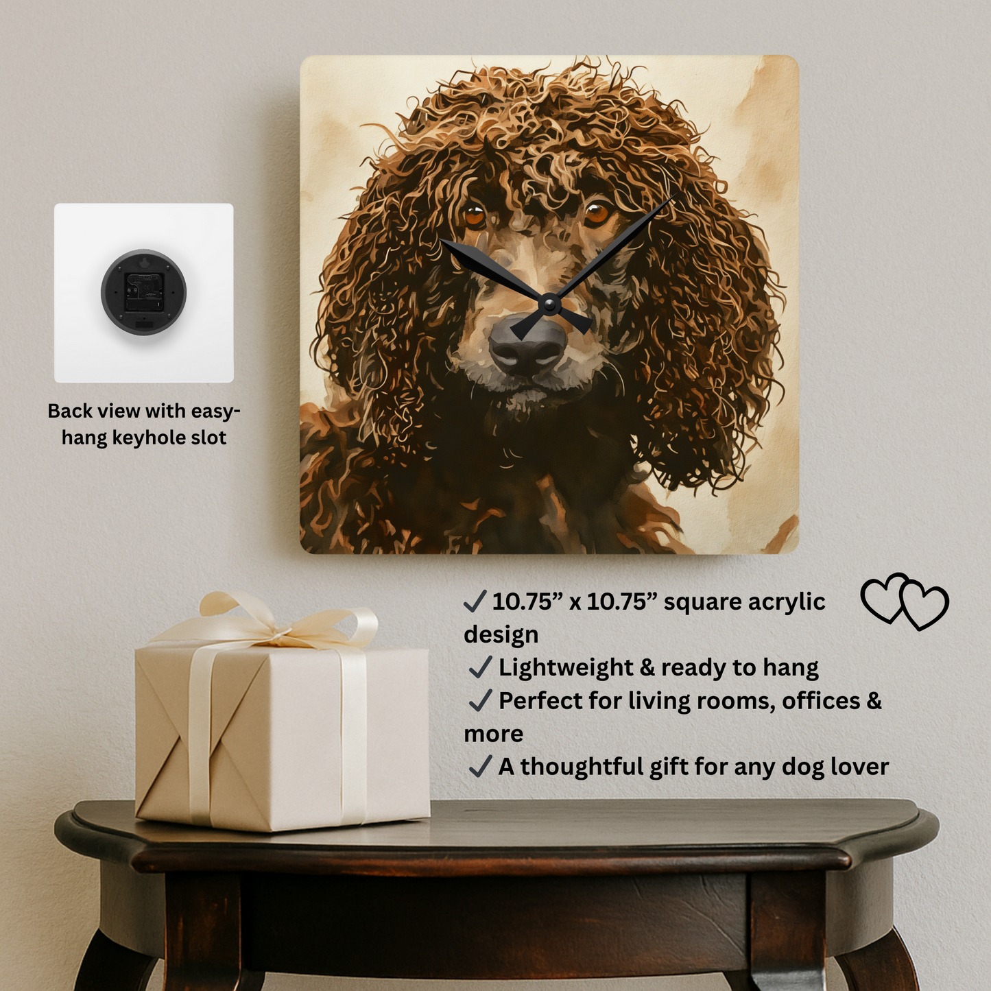 Irish Water Spaniel Acrylic Wall Clock – Curly-Coated Dog Lover Home Décor