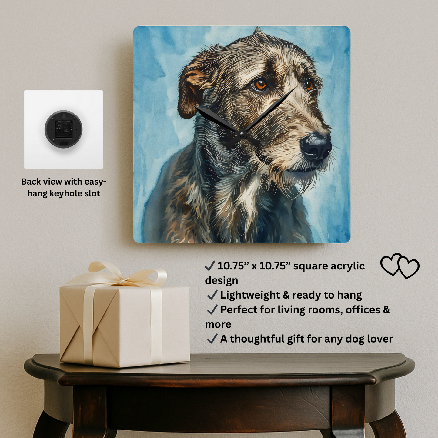 Irish Wolfhound Acrylic Wall Clock – Gentle Giant Dog Lover Home Décor