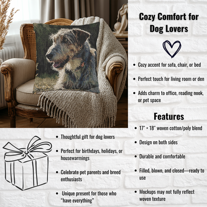 Irish Wolfhound Decorative Woven Pillow – 17" x 18" Dog Lover Home Décor