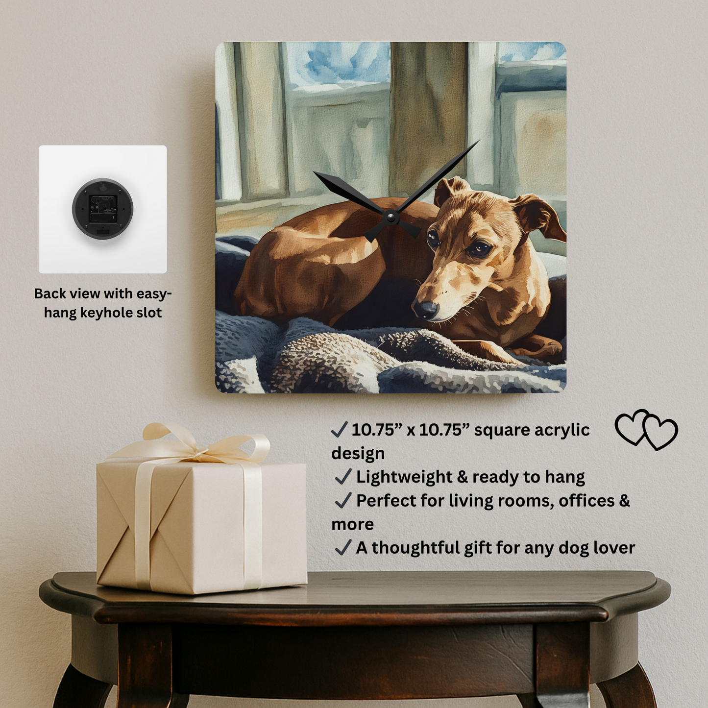 Italian Greyhound Acrylic Wall Clock – Elegant & Playful Dog Lover Home Décor