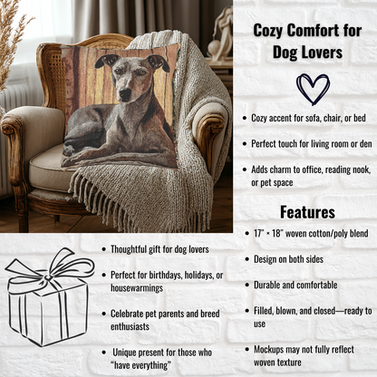 Italian Greyhound Decorative Woven Pillow – 17" x 18" Dog Lover Home Décor