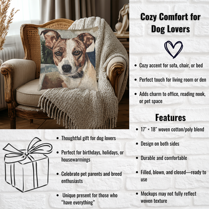 Jack Russell Terrier Decorative Woven Pillow – 17" x 18" Dog Lover Home Décor
