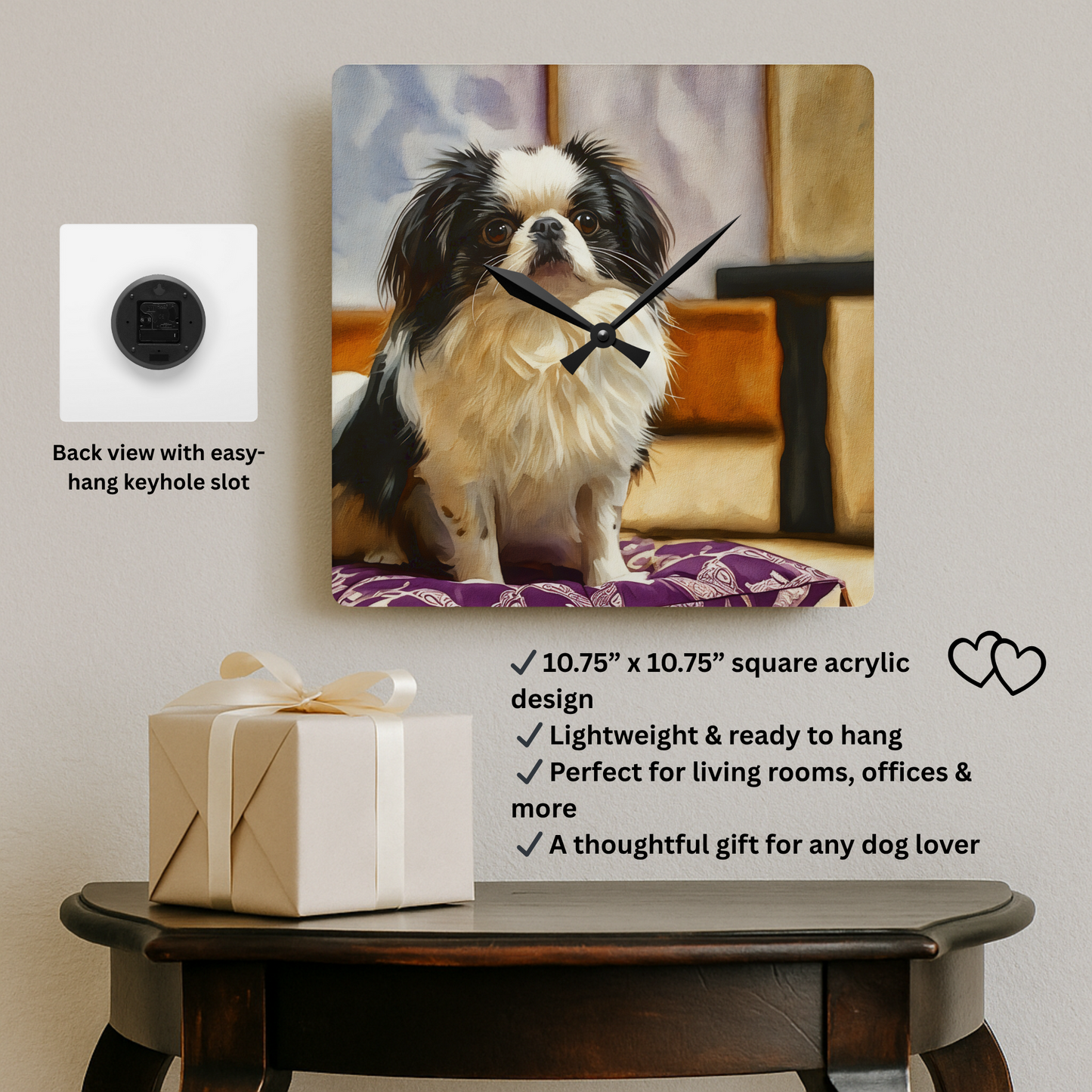 Japanese Chin Acrylic Wall Clock – Regal & Affectionate Dog Lover Home Décor